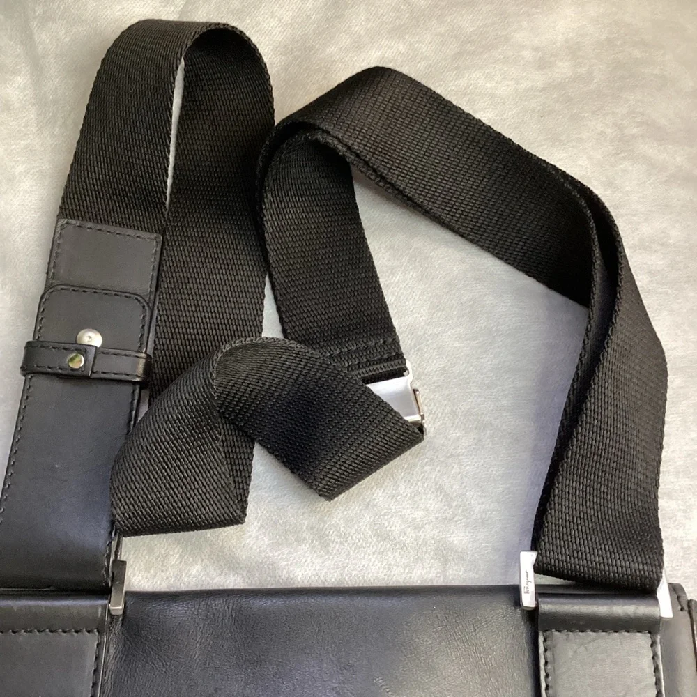 Salvatore Ferragamo Black Embossed Leather Shoulder Bag